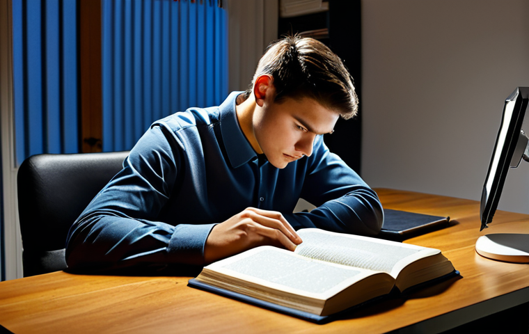 A focused professional student, dressed in modest and comfortable attire, deeply engrossed in studying late at night or early morning. Surrounded by open books and a laptop on a well-organized desk in a quiet, modern home office. Soft, warm lighting illuminates the scene. The subject exhibits a natural pose, perfect anatomy, and correct proportions, with well-formed hands resting on a book. The atmosphere conveys dedication and quiet intensity. safe for work, appropriate content, fully clothed, professional, high quality, professional photography, natural body proportions.