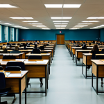 **

A bright, spacious examination hall filled with rows of neat wooden desks. Fluorescent lights hum softly overhead. Candidates, all fully clothed in appropriate attire, are seated, focused on their exams. Proctors monitor the room. Safe for work, appropriate content, professional, perfect anatomy, correct proportions, well-formed hands, proper finger count, natural body proportions.

**