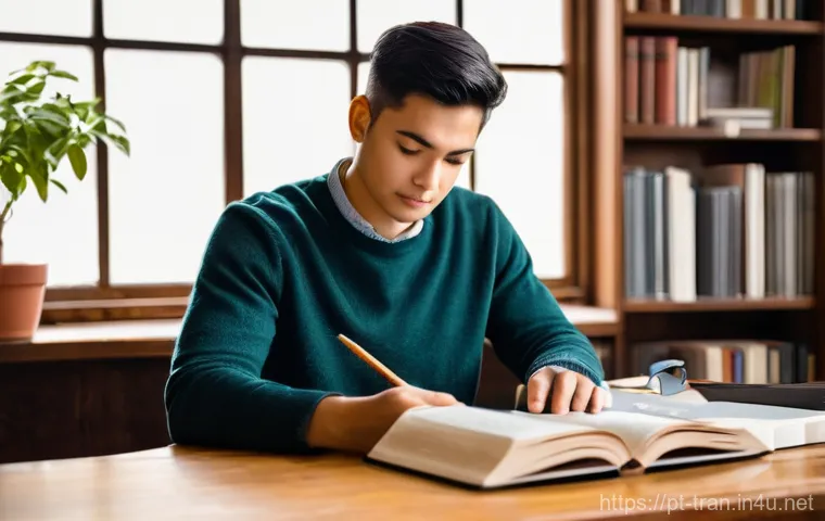 통역사로서 언어 테스트 준비하기 - **Prompt Title: The Diligent Language Artisan**
    **Description:** A portrait of a focused, divers...