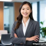 통역사 인터뷰 준비 전략 - **Prompt:** A confident female interpreter, dressed in a sharp, tailored dark grey business suit wit...