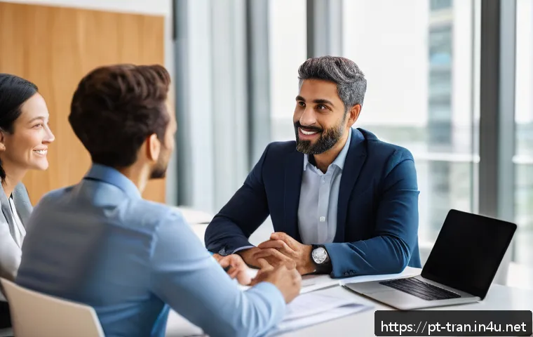 통역사에게 중요한 윤리 규범 - A professional interpreter in a modern office setting, engaging in a clear and transparent discussio...